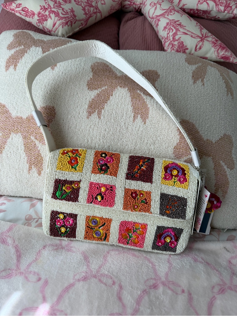 Marshalls White Beaded Floral Patchwork Shoulder Bag